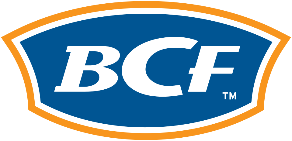 Bold white letters "BCF" centered on a blue shield-shaped background with an orange border.
