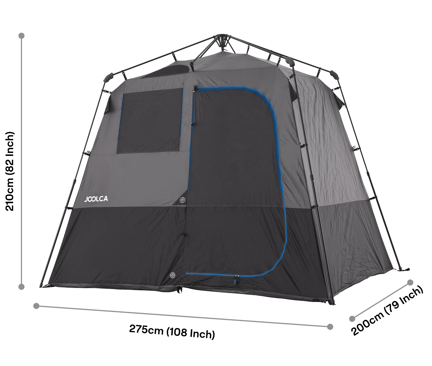 A freestanding portable privacy tent with a zippered door and mesh window designed for outdoor use, featuring durable fabric and a framed structure.