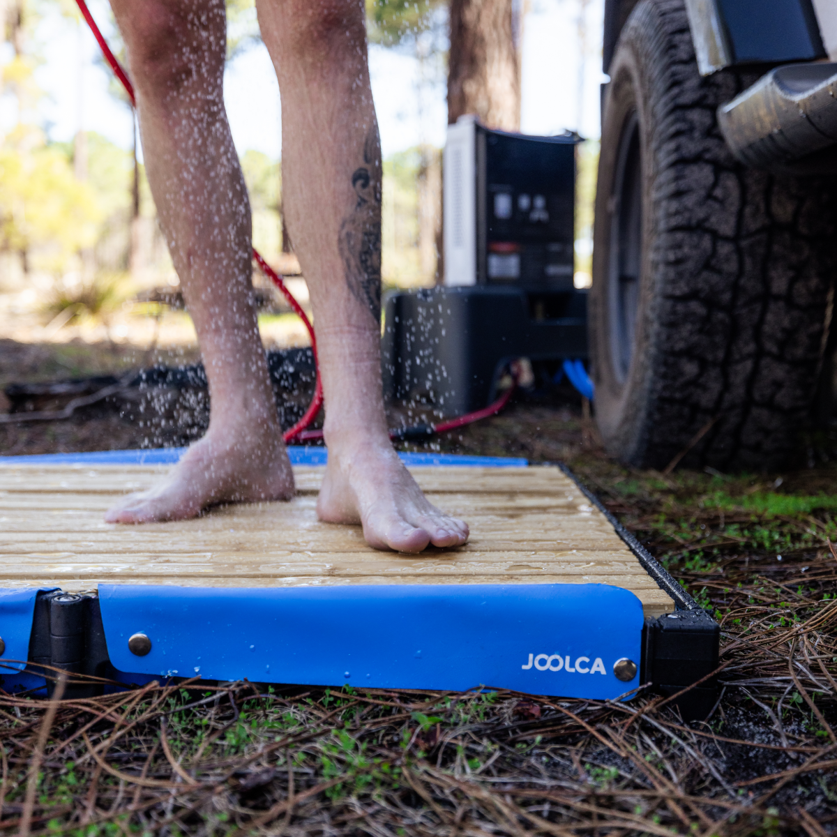 Man standing on shower base 